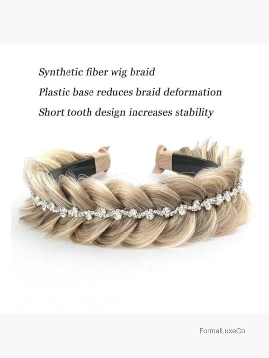 Wide Fishtail Braided Headband with Crystal Decoration Elastic Non-Slip main image 4
